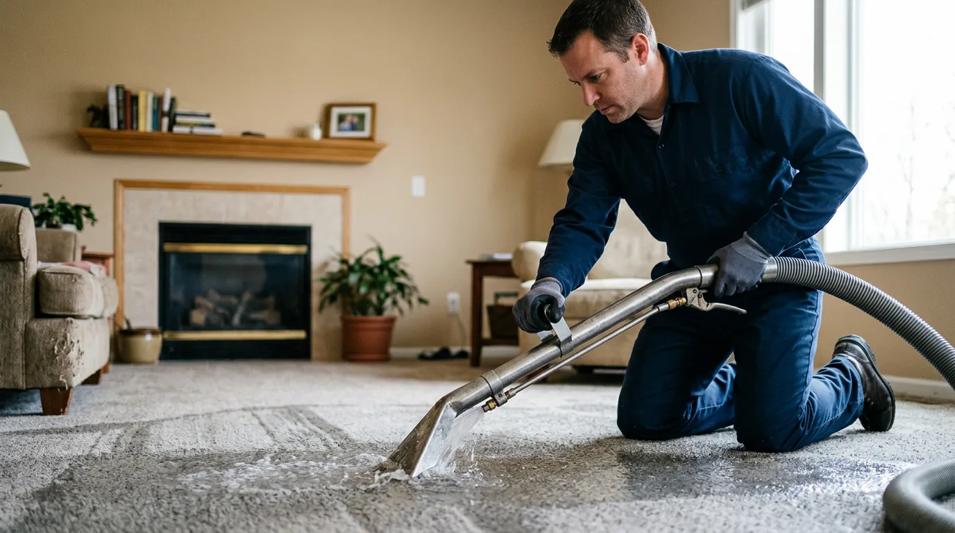 Water damage restoration technician working near Lansing, NC